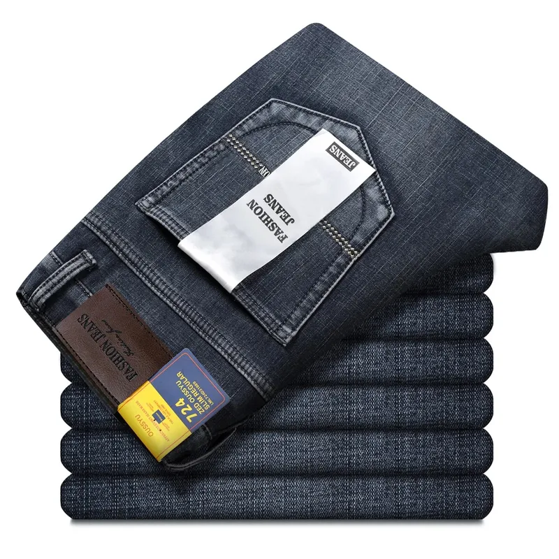 Good Quality Autumn Winter Men's Jeans Classic Retro Blue Denim Pants Work Straight Stretch Cotton Trousers Streetwear Plus Size