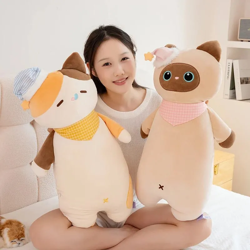 58cm Cute Sweet Dream Good Night Cat Throw Pillow Three Flowers Siam Coal Briquette Cat Doll Soft Stuffed Friend Gift — image 6