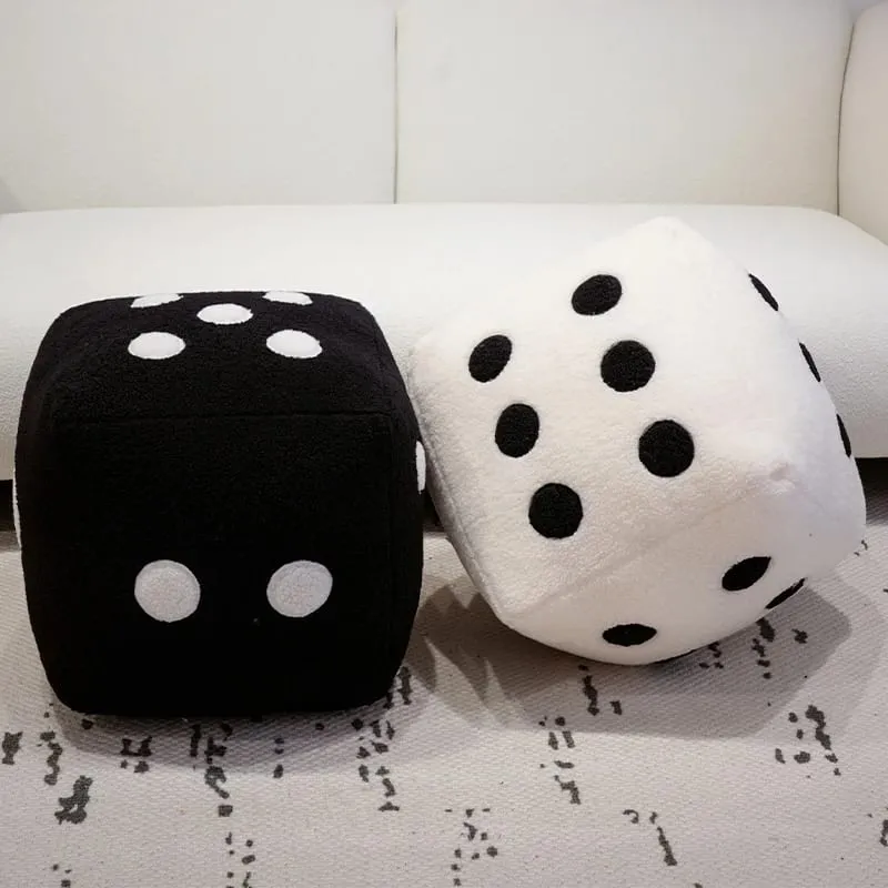 25cm Fun Dice Pillow Soft Stuffed Plush Toy Black White Dice Rolling Game Props Compare Sizes Funny Gift For Party Entertainment