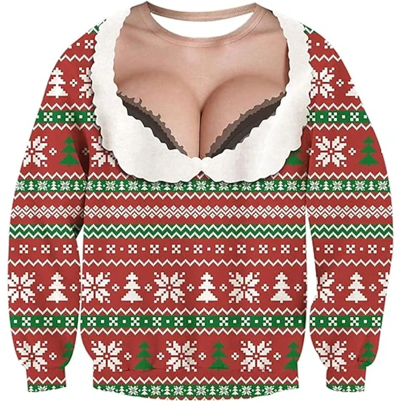 Sweater Hodoh Krismas Baju Kemeja Corak Otot Cetakan 3D Lucu untuk Lelaki Pakaian Cosplay Pesta Pullover Fesyen Baharu Hadiah Xmas