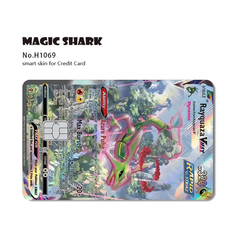 Tubarão mágico mew charizard ex eevee gengar pikachu tcg cartão holográfico laser filme de pele adesivo para cartão de crédito bancário