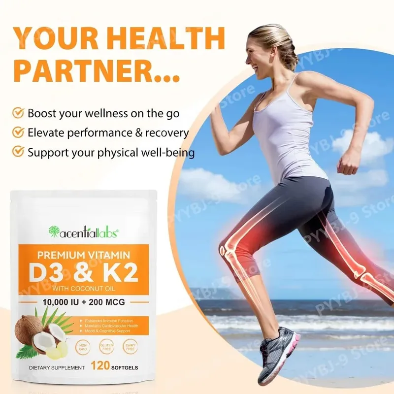 Acentiallabs Premium Vitamin D3 K2 Softgels Ergänzungen Kokosnussöl Vitamin D3 AK2 Weichkapseln zur Immununterstützung für Erwachsene