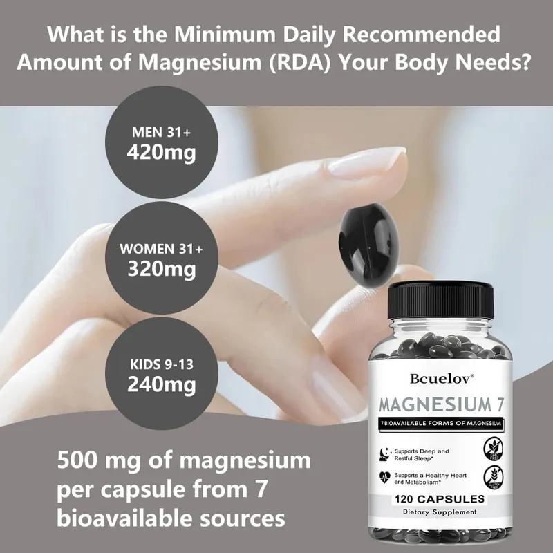 Magnesium 7 Supplement Natural Magnesium Capsules for Heart Sleep and Metabolism Support with Vitamin B6 Vegan Non-GMO — image 4
