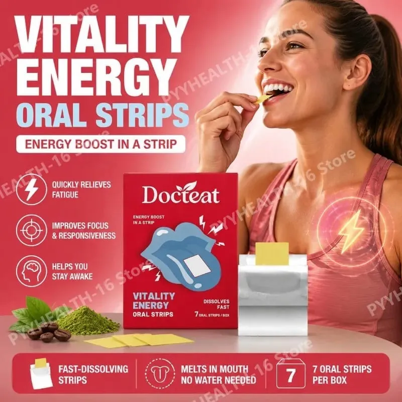 Docteat Energy Support Oral Strips with Caffeine L-Theanine Vitamin B3 B6 B12 Fast Dissolving Daily Nutrition Supplement 7 Count — image 2