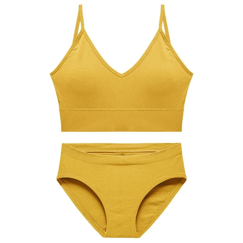 Women's Seamless Ribbed Bra and Panty Set 2 Piece Spaghetti Strap Crop Top High Stretch Lingerie Set with Removable Pads — image 7
