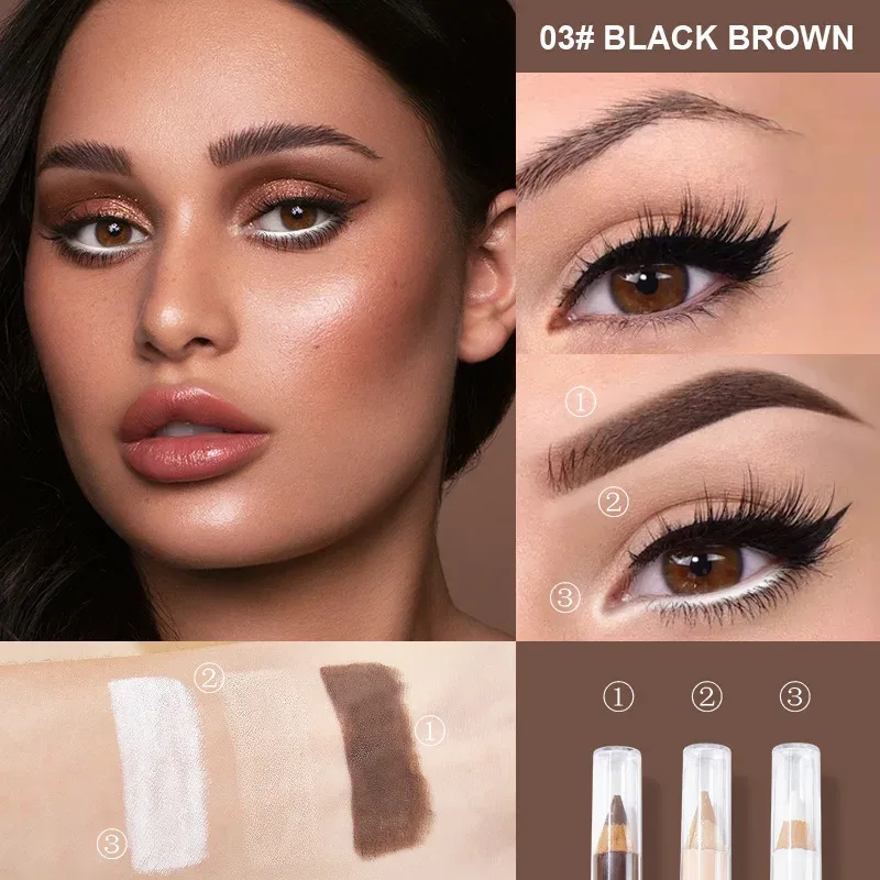 3PCS Wooden Eye Shadow Liner Contour Concealer Pencil Set - White Eyeshadow Eyebrow Contour Concealer Waterproof Makeup Kit — image 6