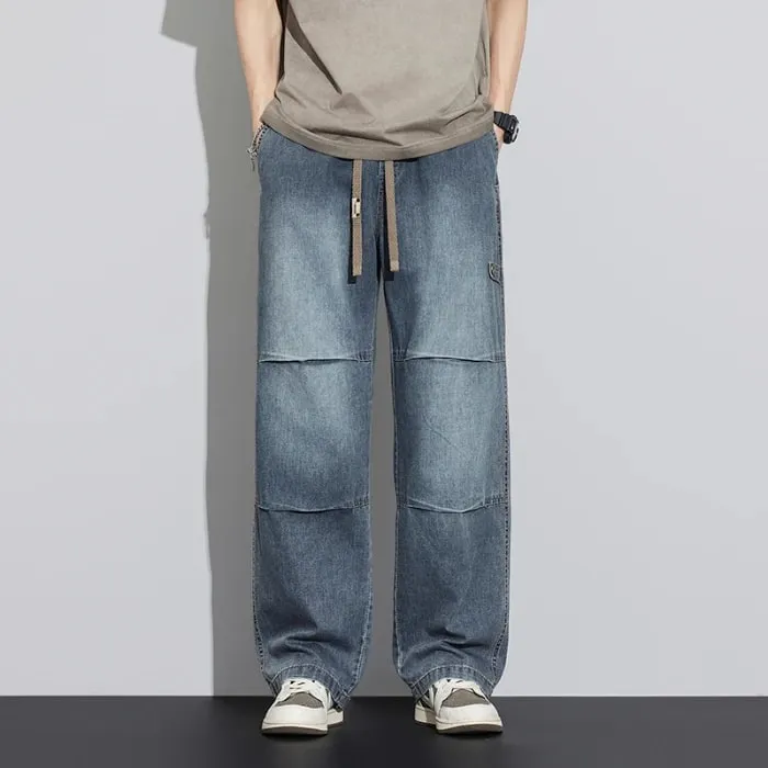 2026 New Japanese Style Textured Grid Men's Jeans Plus Size Loose Straight Vintage Washed Casual Daily Denim Pants — image 11