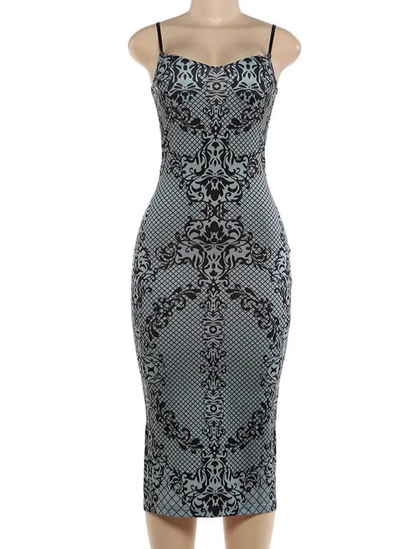 Kliou Art Print Sexy Fashion Sling Dress Woman Low-Neck Backless Sleeveless Skinny Stretch Midnight Party Elegant Long Bodycon — image 6