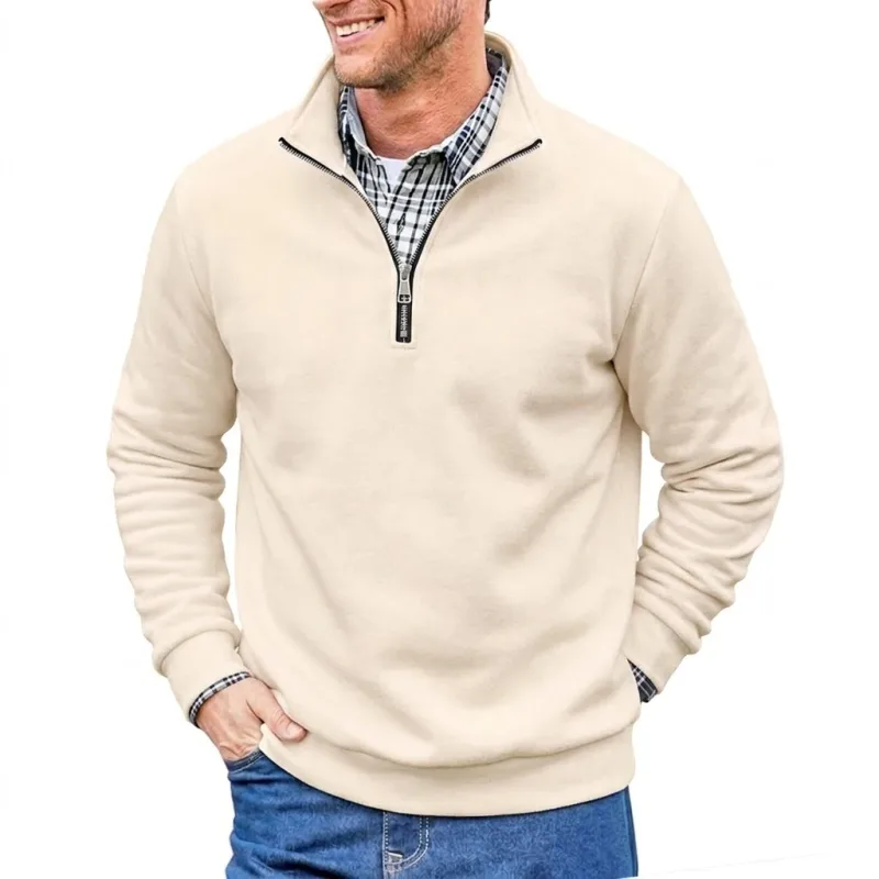 Men Spring and Autumn Half Zip Pullover Sweatshirts Solid Color Outdoor Casual Tops Long Sleeve Hoodie for Sports and Daily Wear