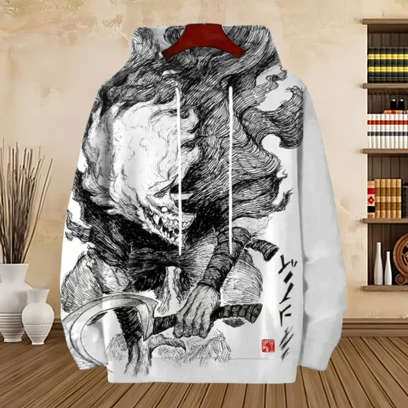 Fuji Mountain Lake Scenery Black Cat Graphic Hoodie Men Pullover Hooded Sweatshirt — image 13