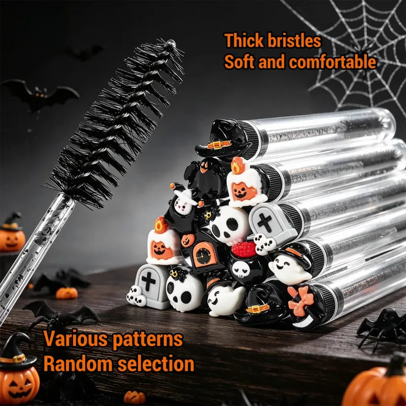 20Pcs Halloween Eyelash Spoolies Mascara Wands for Extensions Spooky Skull Pumpkin Gothic Eyebrow Brushes Lash Tech Supplies Gif