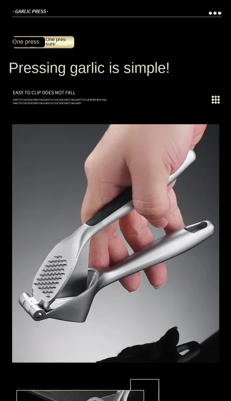1pcs Garlic Press Easy to Squeeze and Clean with Soft Easy Squeeze Ergonomic Handle Zinc Alloy Garlic Mincer & Crusher