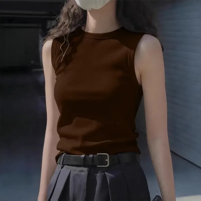Ladies' Summer Fashion Round Neck Sleeveless Vest Soft Solid Color Suspender Korean Version Slim Fit Versatile Women's Clothing — image 4