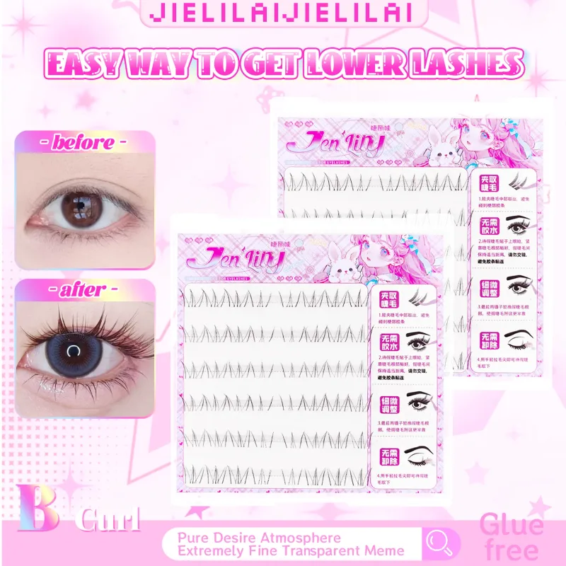 Glue-Free Cat Eye Lower Eyelashes 6 Rows Natural Wispy Look Reusable Soft Lightweight Comfortable Easy to Wear for Beginners