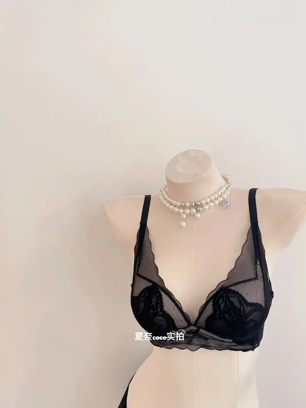 French Style Soft Lace Wireless Bra Set Women Push Up Small Breast Lift Full Cup Sexy Adjustable Comfort Lingerie Set Daily Wear