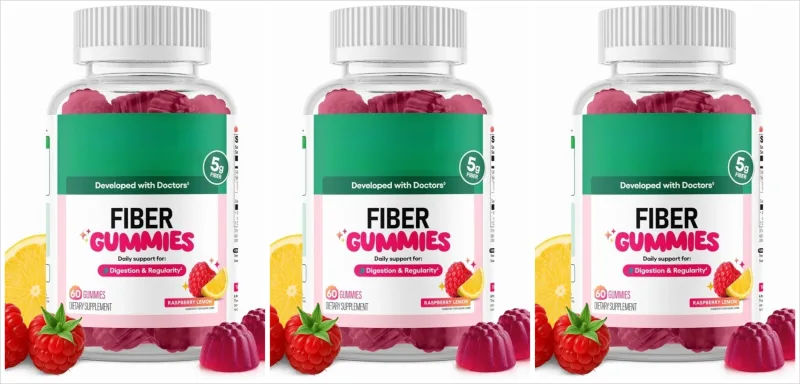 Fiber Gummies Digestive Health Regularity Raspberry Lemon Flavor No Sugar Added Vegan Chicory Root Prebiotic 60CT Adults