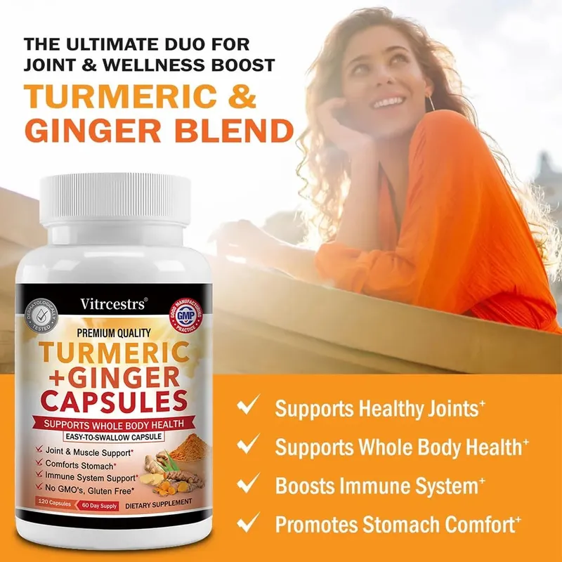 Turmeric and Ginger Root Capsules - Joint Bone and Muscle Health Support Promote Digestion Vegan & Non-GMO — image 2