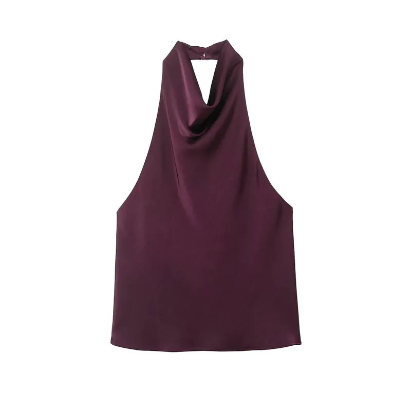 Women's Satin Halter Neck Sleeveless Top Summer Elegant Draped Collar Blouse Smooth Chic Office Party Wear Evening Outings