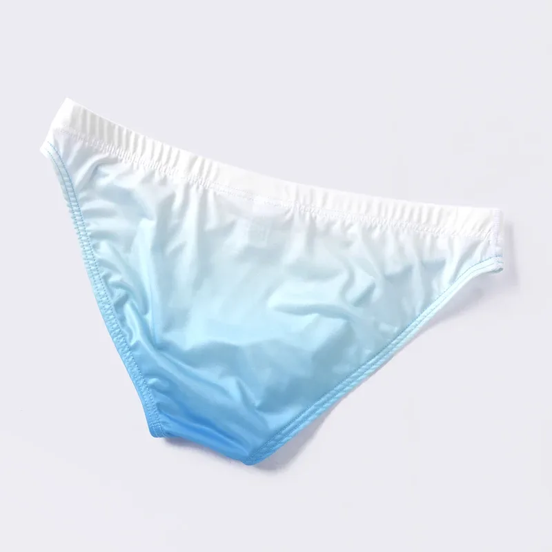 Ice Silk Mens Briefs Underwear With Gradient Color Pouch Breathable Sexy Bikini Slips Low Waist Male Butt-lifting Panties Cuecas