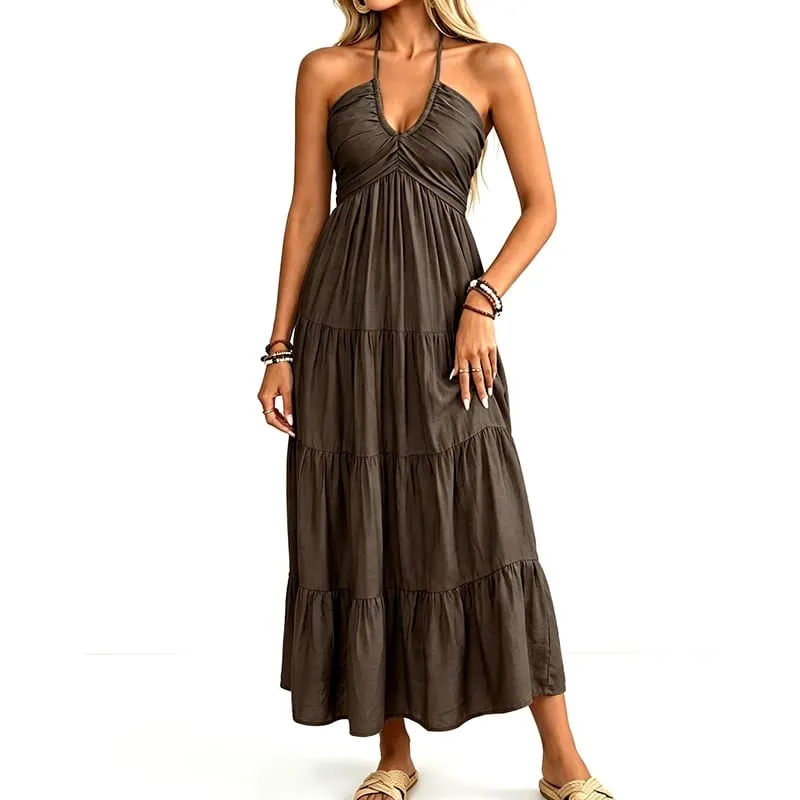 Women Summer Halter Long Maxi Dress Sleeveless V‑Neck Tiered Ruffle Sundress Casual Loose Flowy Beach Vacation Long Dresses — image 3