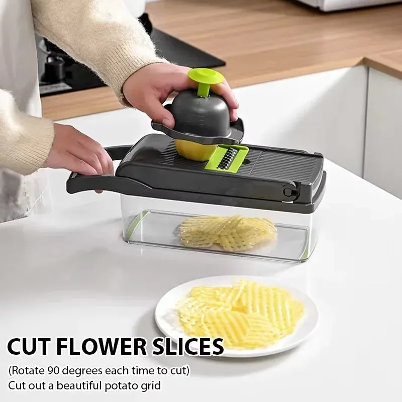 Vegetable Cutter Multifunctional Kitchen Tool 5-in-1 Food Chopper for Tomato Carrot Cheese Onion Handheld Slicer Dicer Grater