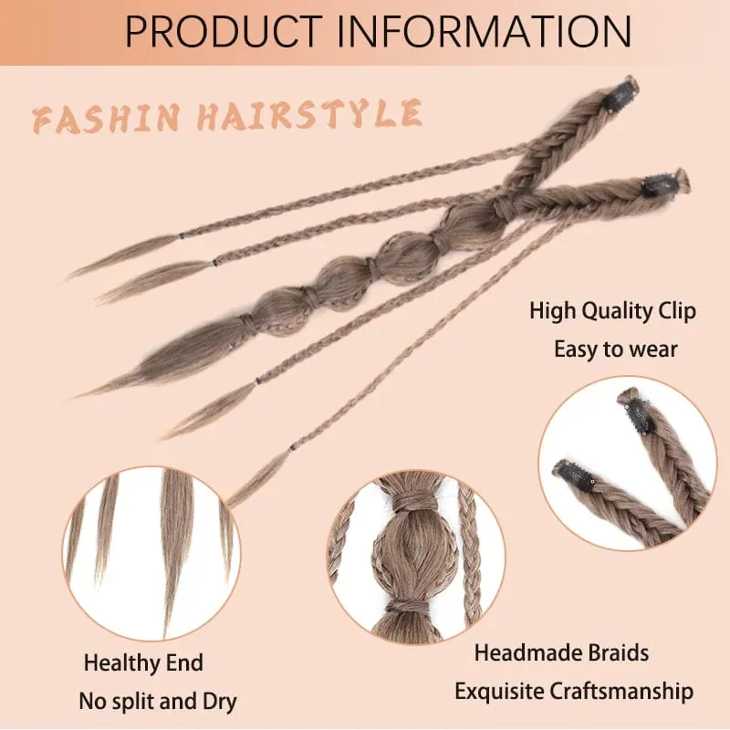 Clip in Braid Synthetic Hair Extensions Boho Festival Princess Braid Viking Renaissance Cosplay Wedding Hairpiece for Women — image 4