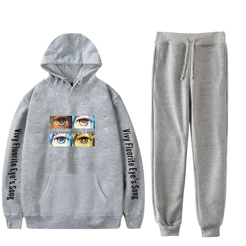 Harajuku Comfortable Vivy Fluorite Eye's Song Print Sweatshirt Sweatpants Hoodies+ Trousers Suit Boys/Girls 2 Piece Set Clothes