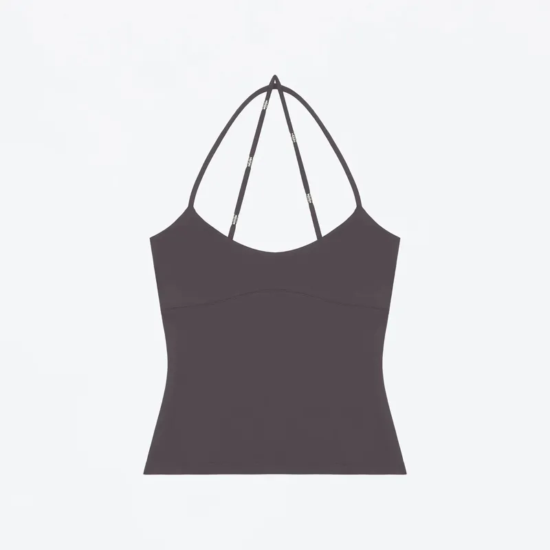 Halter-top med kryds-ryg skræddersyet talje-Cinching Camisole U-hals Halter-tanktop Metaludsmykket slim-fit-top til lag eller brug alene