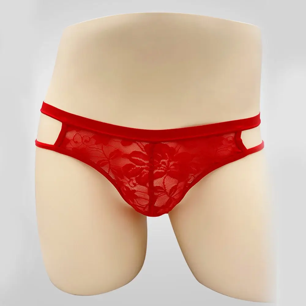 Sexy Underwear Men's G-Strings Exotic Lingerie Panties Sheer Lace Pouch Hollow Out Lace Flower Pattern Adjustable Waistband