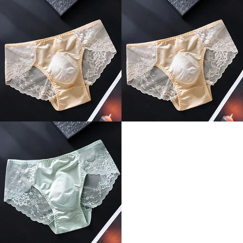 3PCS Men Sexy Lace Triangle Briefs Sexy Low Waist Seamless Panties Male Thin Breathable Comfortable Transparent Underwear — image 12