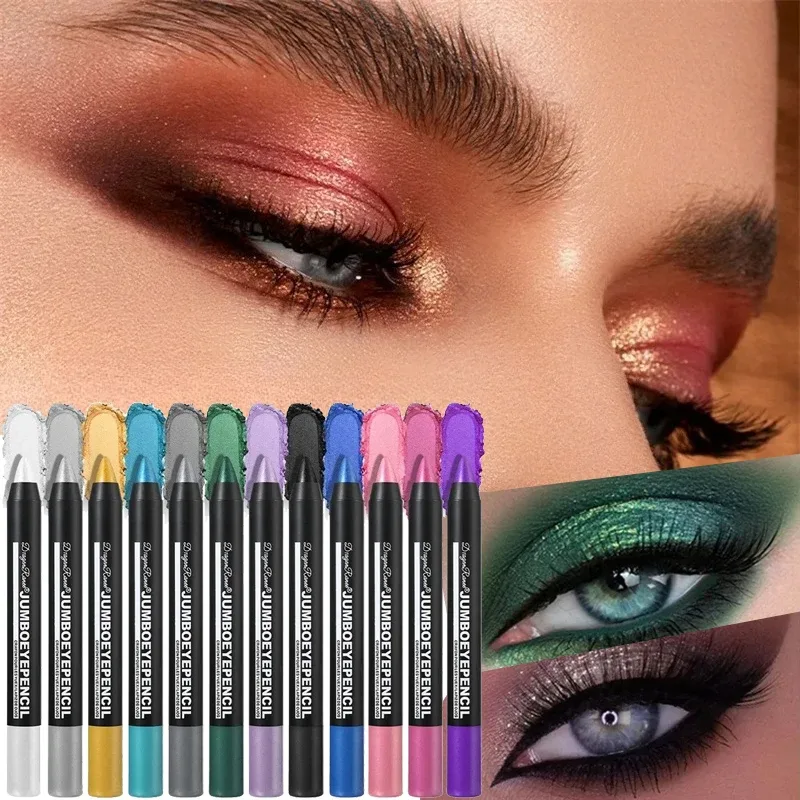 Smoky Green Eyeshadow Pencil Waterproof Pearlescent Metallic Glitter Eye Shadow Stick Highlighter Pen Eye Makeup Tools 12 Colors