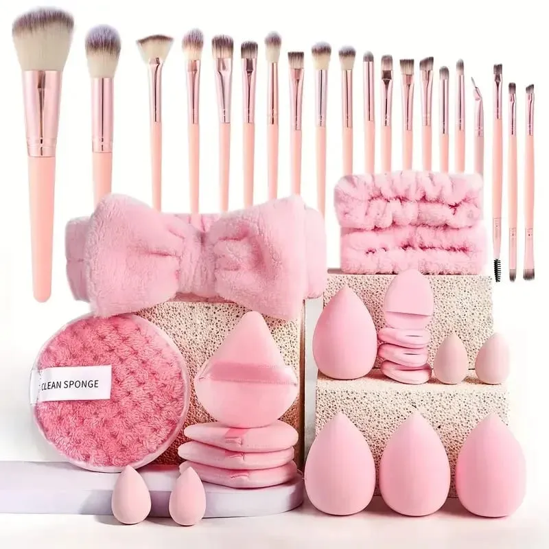Kit de maquillage 33 pièces, grandes et petites éponges de beauté pour une application et un démaquillage impeccables, ensemble complet