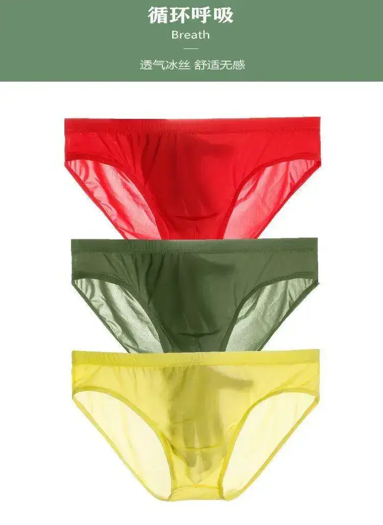 Mens Lightweight Silk See Through Bikini Briefs Solid Seamless Quick Dry Transparent Underwear Breathable Daily Intimates — image 11