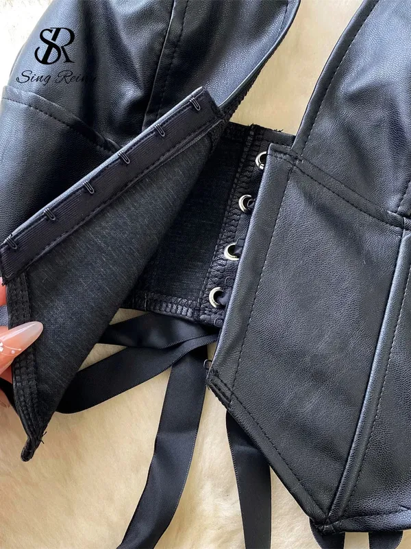 Halter PU Leather Vintage Top Women Deep V Neck Sleeveless Short Camisole Fashion Backless Lingerie Sexy Club Tank Top — image 5