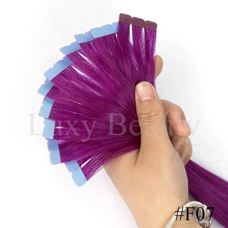 Colored Pink Mini Tape in Hair Extensions Invisible Seamless Tape in Human Hair 10pcs/set Red Green Purple Blue Mini Tape Hair