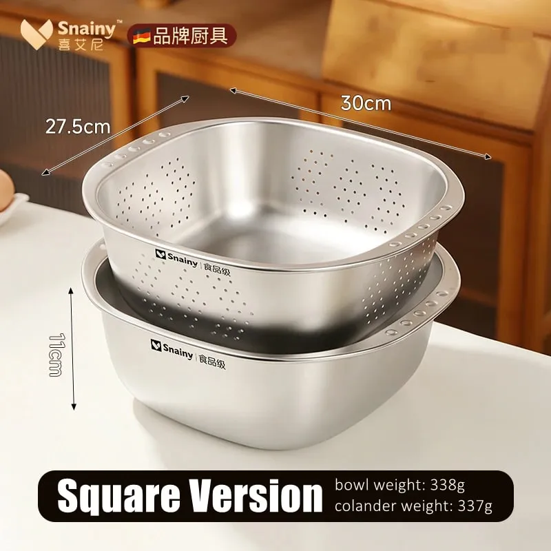 Food-grade Stainless Steel Basin and Colander Set Washing and Draining 2 in 1 Kitchen Accessories Ultrasonic Polishing Gadgets — image 10