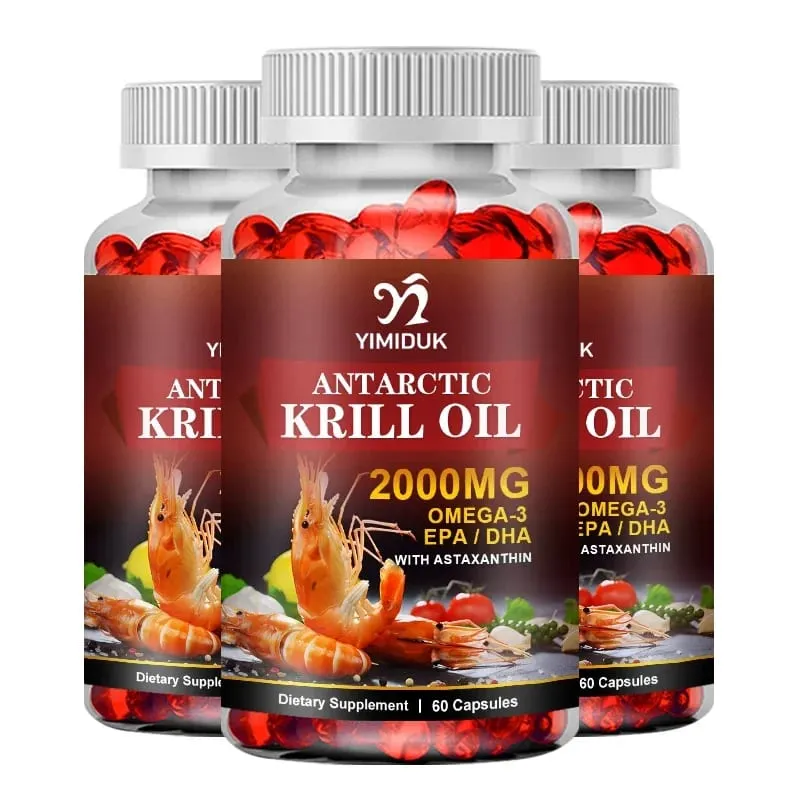 Pure Krill Oil 2000mg Supplement for Healthy Lipid Management Cardiovascular Protection Skin & Brain & Heart Health Non-GMO