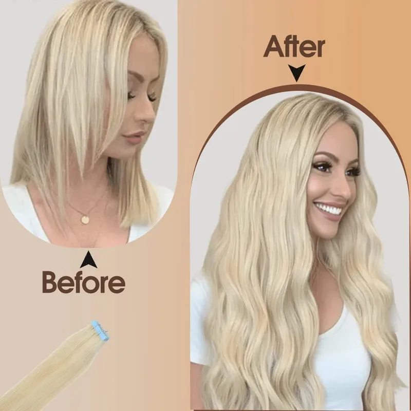 Tape in Extensions Human Hair Natural Seamless Tape in Hair Extensions Skin Weft PU Tape On Hair 20 PCS 12"-20" 50G/Pack