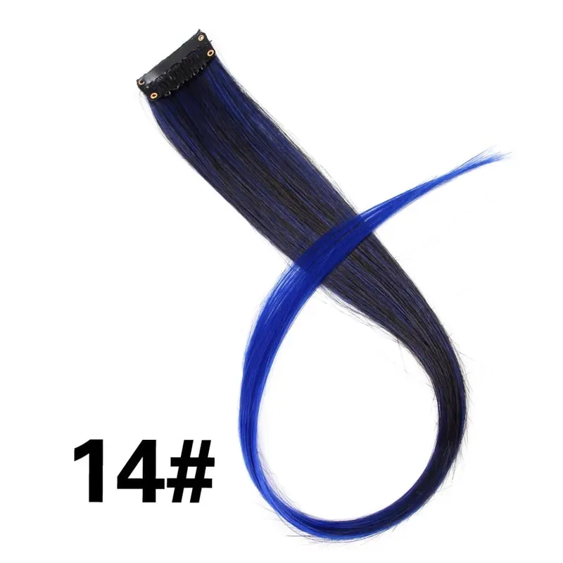 Extensiones de cabello de color liso con Clip para resaltar el cabello de arcoíris, rosa, azul, morado, sintético, con Clips para mujeres y niñas — image 20