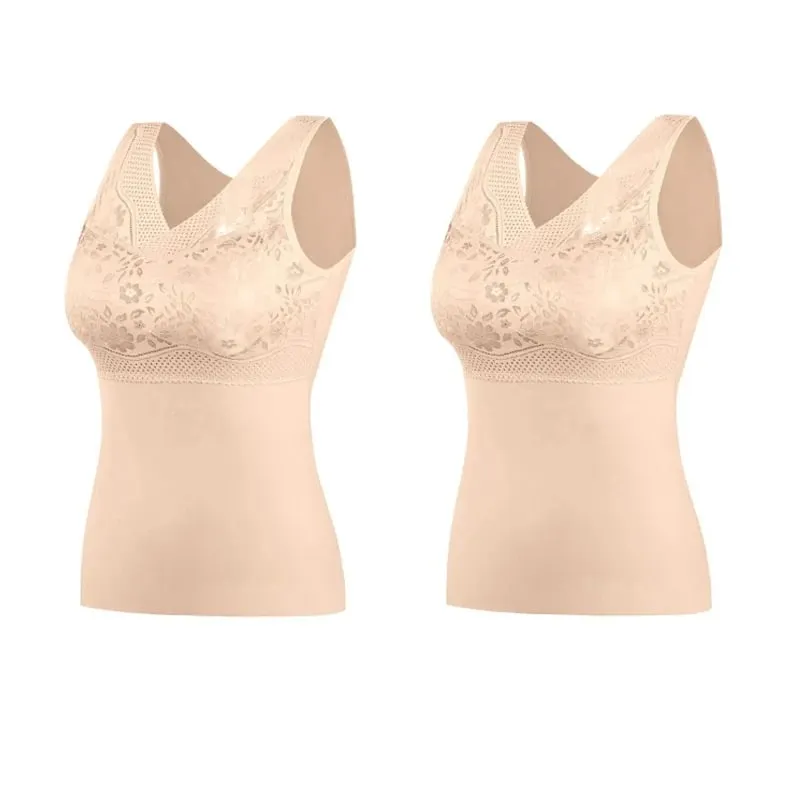 Women Winter Lace Padded Thermal Vests Soft Skin‑Friendly Undershirts Comfortable Sleeveless Inner Versatile Daily Tank Tops