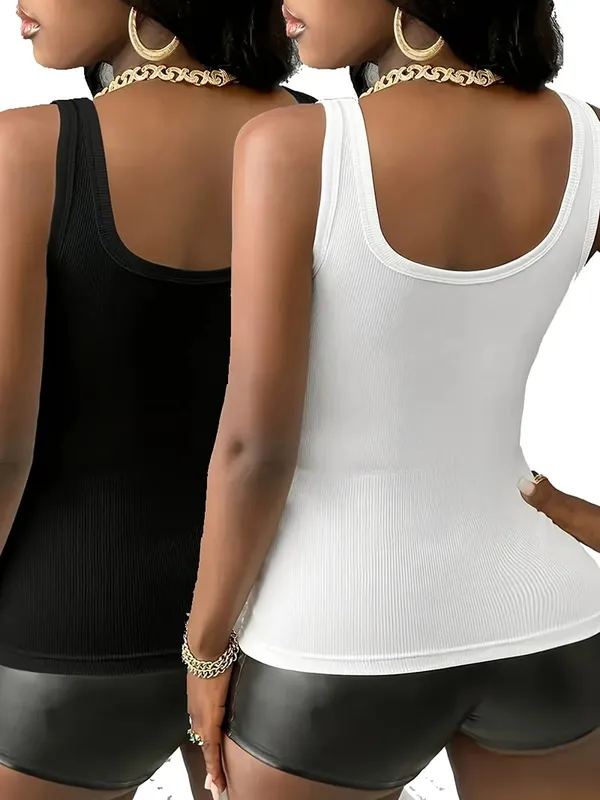 Summer New Sexy Slim Fit Women's Fashion Simple and Versatile Sleeveless Casual V-neck Vest Top with Suspender Straps — image 3