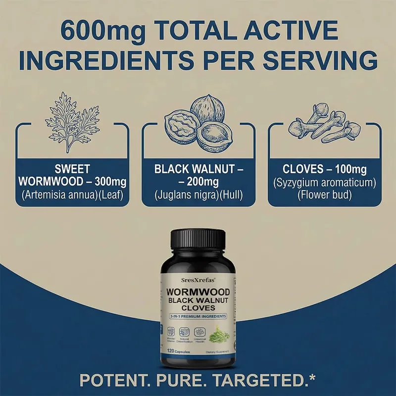 Wormwood Black Walnut and Clove - 3 in 1 Premium Formula for Microbial Balance Natural Detoxification and Intestinal Health