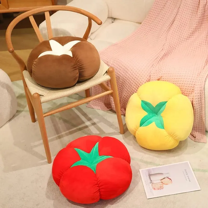 Kawaii Simulation Veggie Fruit Plush Cushion Persimmon Shiitake Mushroom Tomato Soft Decor Pillow For Bedroom Sofa Gift