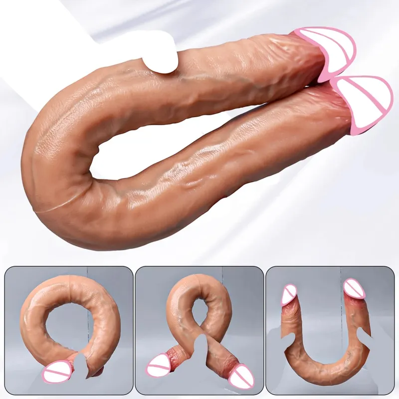 Double Head Realistic Silicone Dildo Long Anal Plug Vaginal Stimulator for Lesbian Couples And Gay Men Liquid Silicone Sex Toy — image 3
