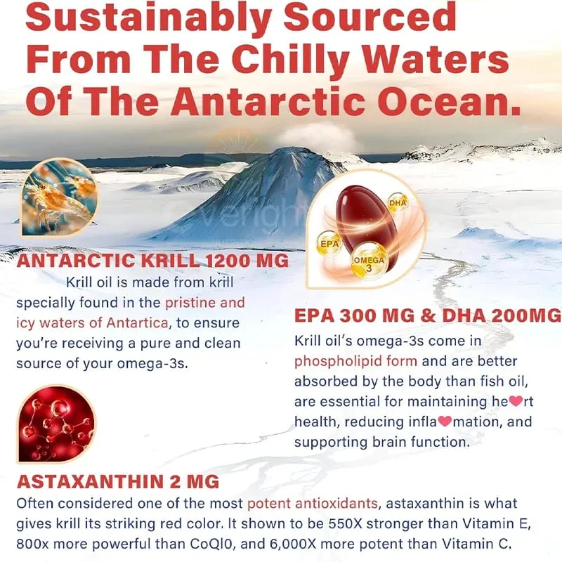 Antarctic Krill Oil 1200 mg with Omega-3 Supplement EPA & DHA Astaxanthin & Phospholipids for Heart Joint Brain Antioxidant — image 5