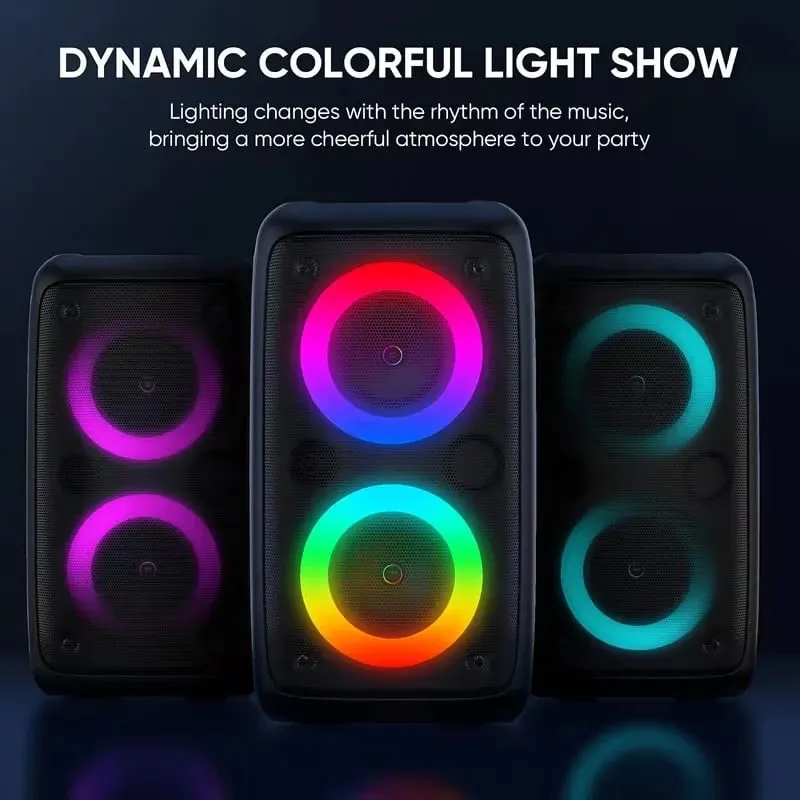 9900Hz Propesyonal na Malaking Bluetooth Speaker na may Microphone Portable na Disenyong Nagtatampok ng Subwoofer Party Box LED Lights Compatible sa BT/USB/TF/AUX/FM/TWS/MIC/EQ Functions Professional Karaoke. Tamang-tama na Regalo para sa Kaarawan Pasko at Bagong Taon