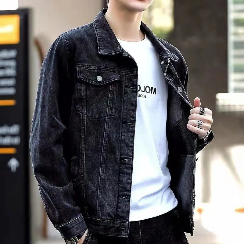 Spring Autumn Men Denim Jackets Casual Solid Color Lapel Single Breasted Jeans Jacket Men Slim Fit Cotton Outwear Jackets