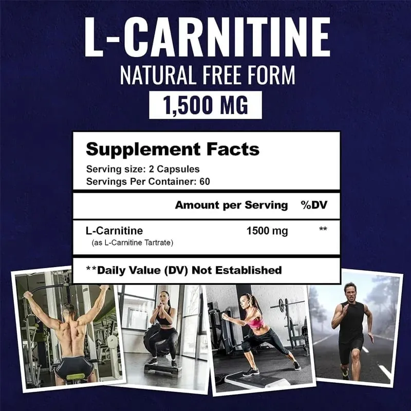 Cápsulas Premium de Tartarato de L-Carnitina 1500 mg - A produção de energia natural apoia o metabolismo
