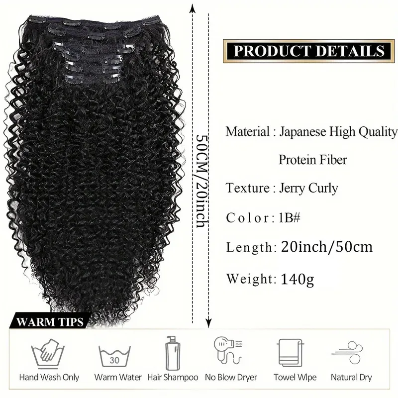 Synthetic Curly Clip in Hair Extensions Kinky Curly Hairpieces Clip on Full Head Fake Pieces Black Brown Hair for Women