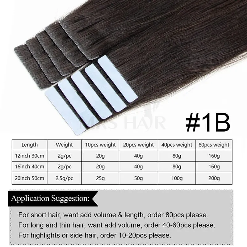 Injected Tape in Extensions Human Hair Invisible Tape in Hair Extensions 1B Natural Seamless PU Weft Tape On Hair 10pcs/pack